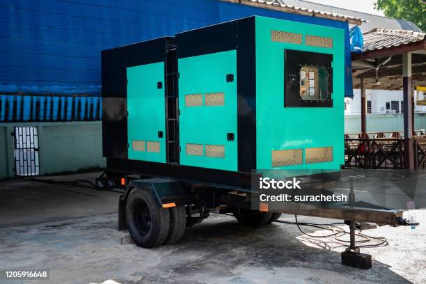 Electricity Generated In Container Car For Spare Part To Lack Of Eletric In Outdoor Event Stock Photo - Download Image Now