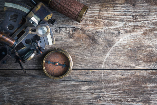 istock Nautical equipment on the wooden background, high above 1205916656