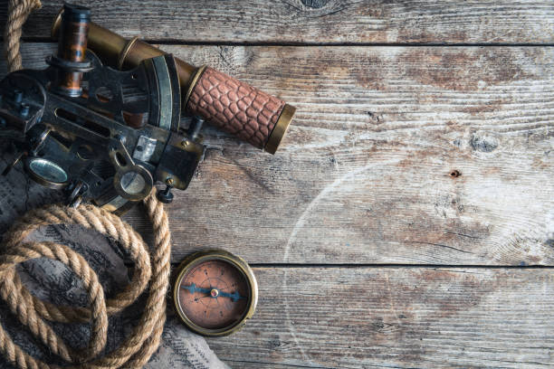 istock Nautical equipment on the wooden background, high above 1205916683