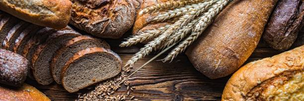Still life with breads and wheats, Close-up panoramic image