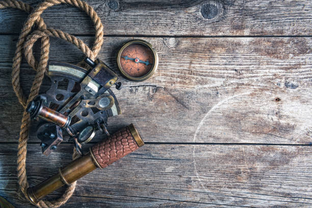 istock Nautical equipment on the wooden background, high above 1205916736