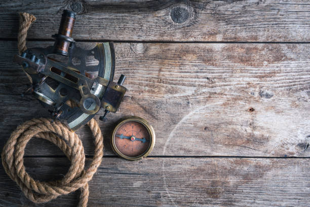 istock Nautical equipment on the wooden background, high above 1205916749