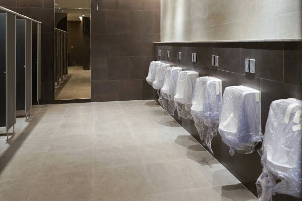 istock New luxury toilet in under construction process. It is not ready to open. 1205916884
