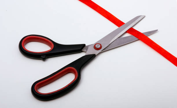 istock Closeup image of scissors cutting a red ribbon. 1205920109