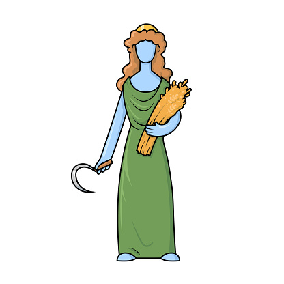 Demetra, goddess of Agriculture. Ancient Greece mythology. Flat vector illustration. Isolated on white background.