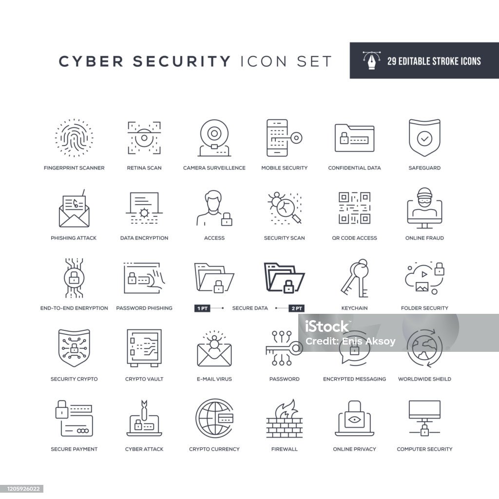 Cyber Security Editable Stroke Line Icons 29 Cyber Security Icons - Editable Stroke - Easy to edit and customize - You can easily customize the stroke with Icon stock vector