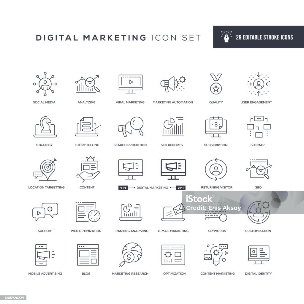 Digital Marketing Editable Stroke Line Icons 29 Digital Marketing Icons - Editable Stroke - Easy to edit and customize - You can easily customize the stroke with Icon stock vector