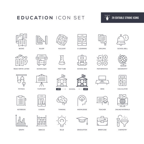 education editable stroke line icons - flipchart stock-grafiken, -clipart, -cartoons und -symbole
