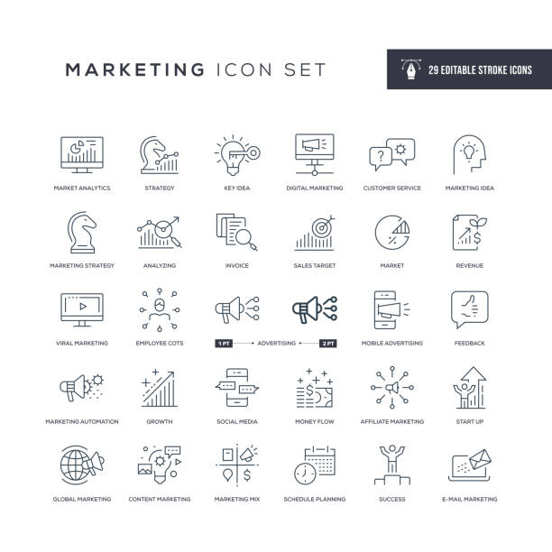 Marketing Editable Stroke Line Icons 29 Marketing Icons - Editable Stroke - Easy to edit and customize - You can easily customize the stroke with target market illustrations stock illustrations