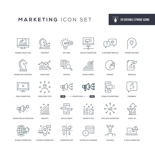 Marketing Editable Stroke Line Icons 29 Marketing Icons - Editable Stroke - Easy to edit and customize - You can easily customize the stroke with email marketing automation stock illustrations