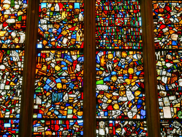 A stained glass window in Wells Cathedral, Somerset, UK