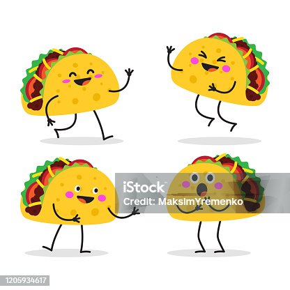 istock Taco. Cute fast food vector character set. 1205934617