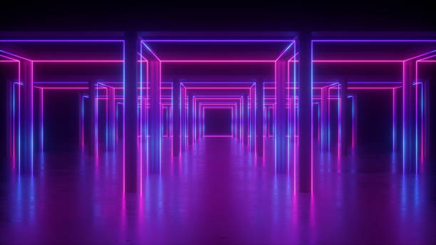 istock 3d rendering, abstract neon geometric background, cubic shape, lines glowing in ultraviolet light, hypercube concept, square box construction 1205937361