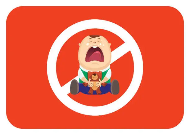 Vector illustration of no crying baby warning sign