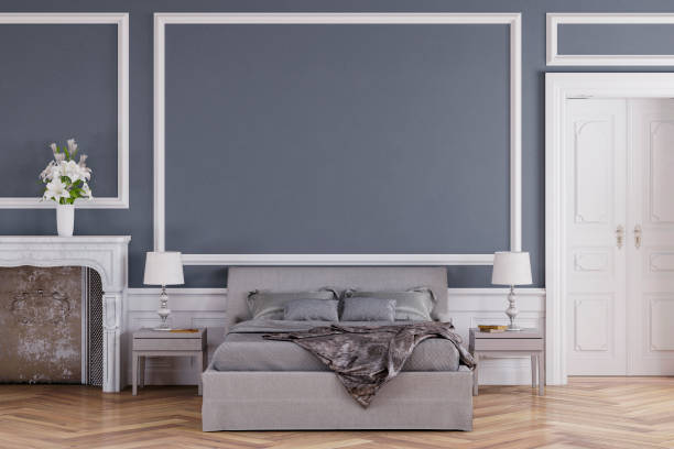 istock Glamour bedroom with decoration and fireplace 1205942986