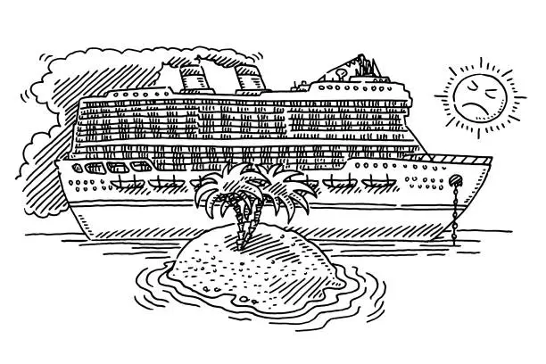 Vector illustration of Cruise Ship Environmental Problem Drawing