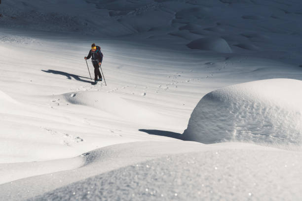 istock Lonely hiker in a field of snow 1205947534