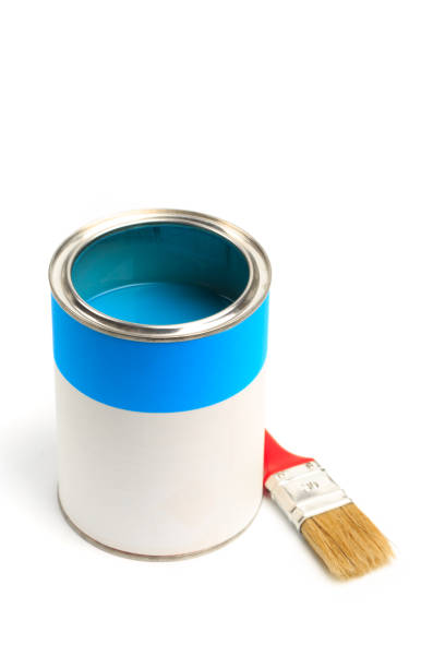istock Can with blue paint with brush  isolated on white background - Image 1205948857