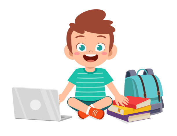clipart do my homework happy cute little kid boy study using laptop happy cute little kid boy study using laptop kid doing homework clip art stock illustrations