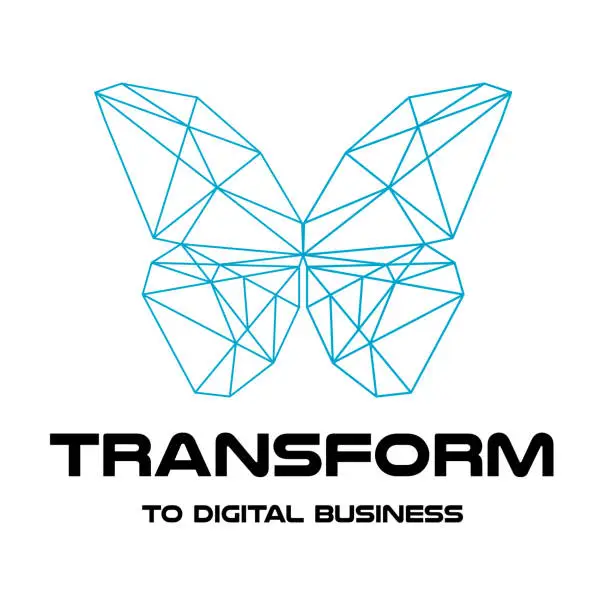 Vector illustration of Digital transformation. Logo design. Polygonal color butterfly. vector