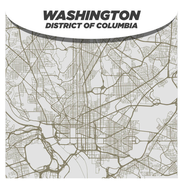 illustrazioni stock, clip art, cartoni animati e icone di tendenza di flat white and beige city street map di washington dc usa su sfondo creativo moderno - centro di arti sceniche