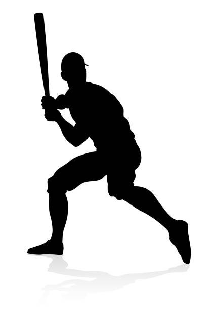 бейсболист силуэт - baseball batting bat fielder stock illustrations