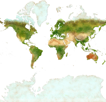 Planisfera del mundo. Mapa físico del mundo con fronteras de naciones. Dibujado a mano photo