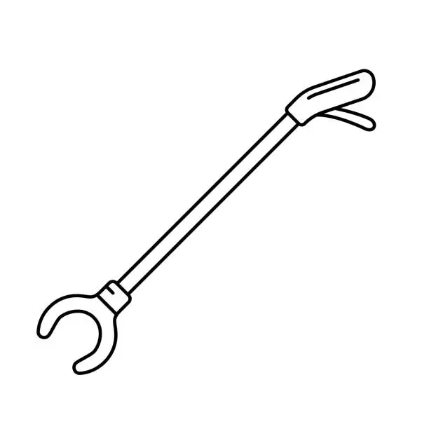 Vector illustration of Long-reach grabber. Linear icon