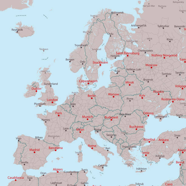 путешествия вектор карта европы - путь страны stock illustrations