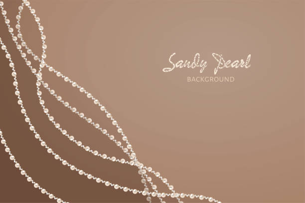 Pearl frames set on beige background. Pearl string corner template. Biege background with wavy strings of river pearl. Elegant sandy design template with text placeholder. diamond necklace stock illustrations