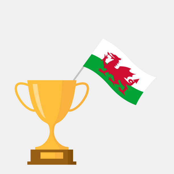 Wales flag and golden trophy cup icon Welsh flag and golden trophy cup icon welsh flag stock illustrations