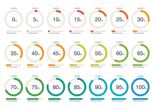 illustrazioni stock, clip art, cartoni animati e icone di tendenza di insieme di raccolte barre di caricamento e stato del cerchio - percentage sign