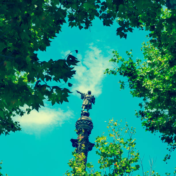 istock Columbus Monument in Barcelona, Spain, with a retro effect 1205973701