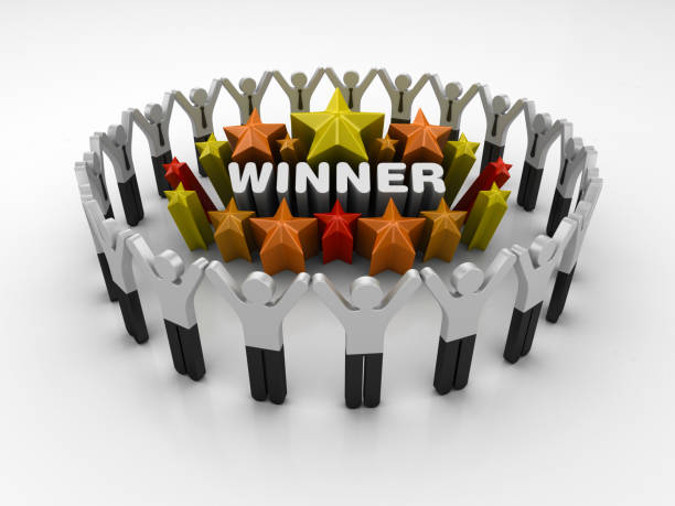 istock Pictogram Teamwork and Colorful Stars with WINNER Word - 3D Rendering 1205974476