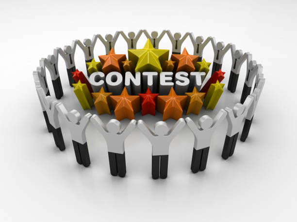 istock Pictogram Teamwork and Colorful Stars with CONTEST Word - 3D Rendering 1205974557