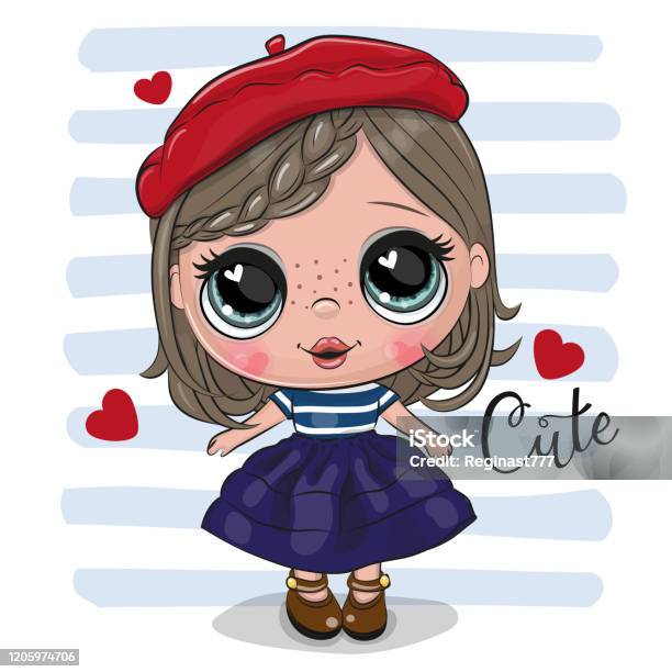 Cute Cartoon Girl In Red Beret Stock Illustration - Download Image Now -  2-3 Years, 4-5 Years, Adult - iStock
