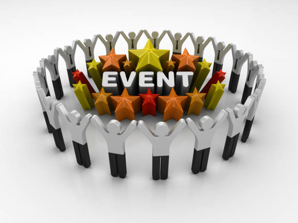 istock Pictogram Teamwork and Colorful Stars with EVENT Word - 3D Rendering 1205974750