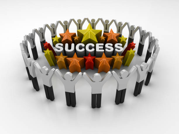 istock Pictogram Teamwork and Colorful Stars with SUCCESS Word - 3D Rendering 1205974833