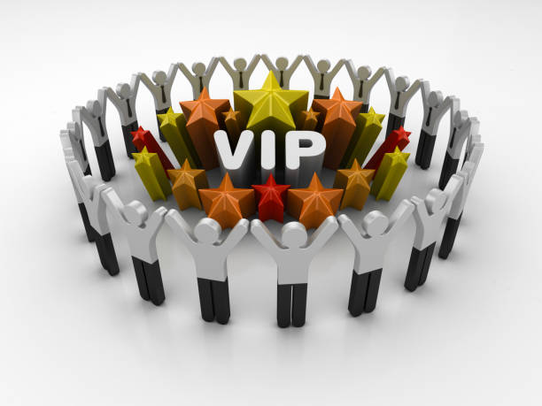 istock Pictogram Teamwork and Colorful Stars with VIP Word - 3D Rendering 1205974885