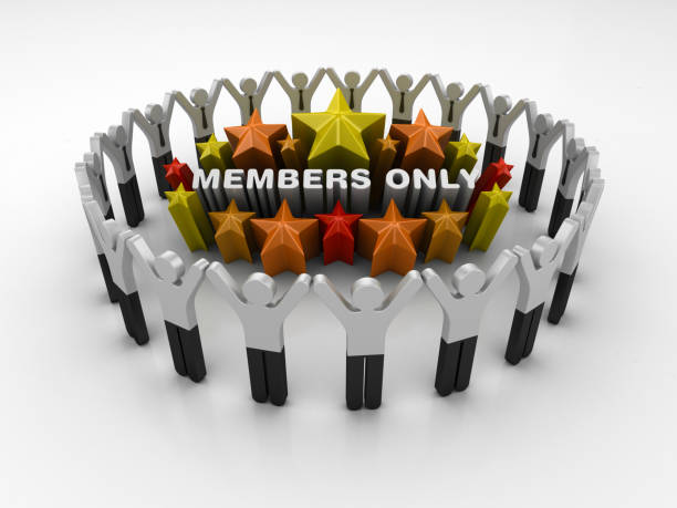 istock Pictogram Teamwork and Colorful Stars with MEMBERS ONLY Phrase - 3D Rendering 1205974904