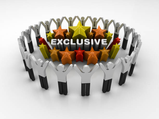 istock Pictogram Teamwork and Colorful Stars with EXCLUSIVE Word - 3D Rendering 1205974950