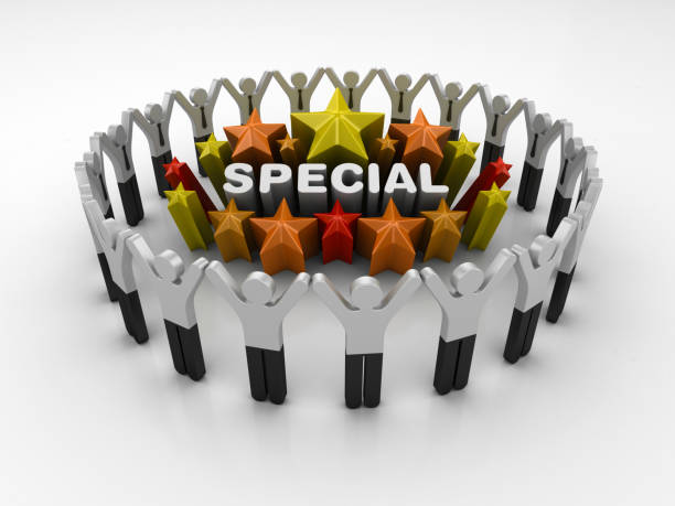 istock Pictogram Teamwork and Colorful Stars with SPECIAL Word - 3D Rendering 1205974970