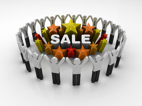 Pictogram Teamwork and Colorful Stars with SALE Word - 3D Rendering