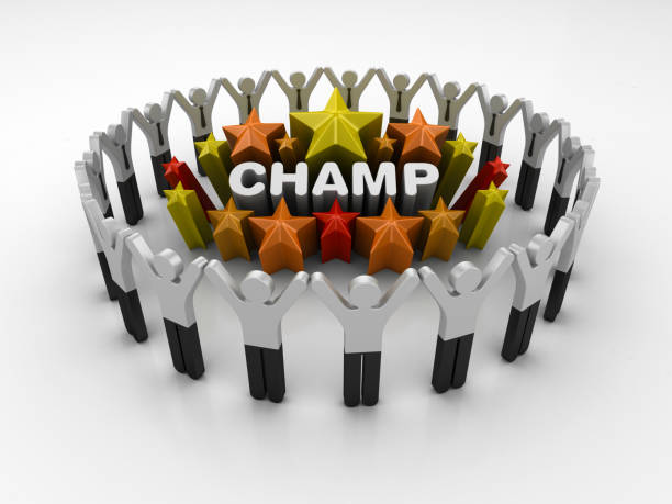 istock Pictogram Teamwork and Colorful Stars with CHAMP Word - 3D Rendering 1205976063