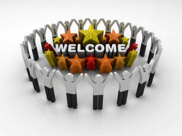istock Pictogram Teamwork and Colorful Stars with WELCOME Word - 3D Rendering 1205976318