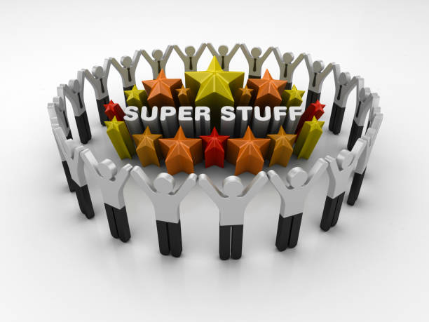 istock Pictogram Teamwork and Colorful Stars with SUPER STUFF Phrase - 3D Rendering 1205977333