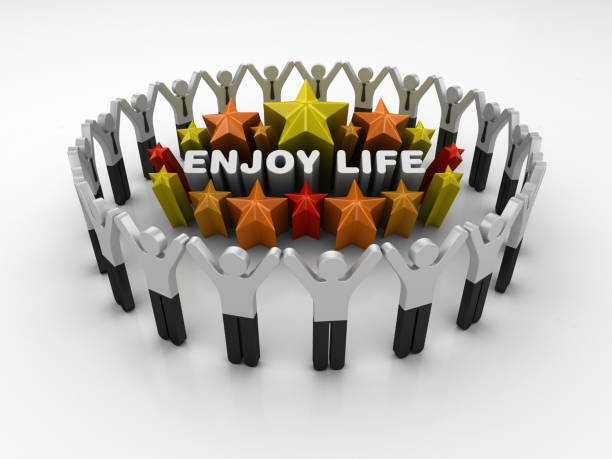istock Pictogram Teamwork and Colorful Stars with ENJOY LIFE Phrase - 3D Rendering 1205977398