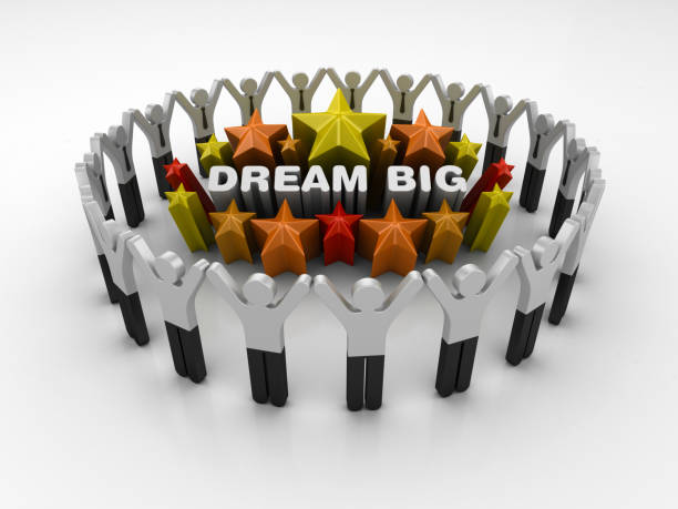 istock Pictogram Teamwork and Colorful Stars with DREAM BIG Phrase - 3D Rendering 1205977535