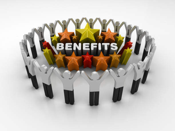istock Pictogram Teamwork and Colorful Stars with BENEFITS Word - 3D Rendering 1205977558