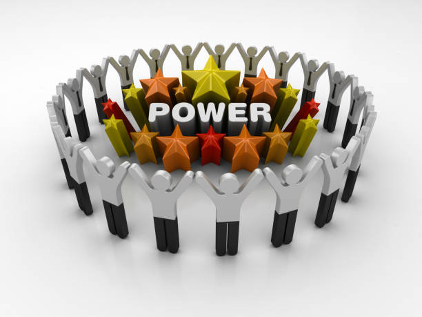 istock Pictogram Teamwork and Colorful Stars with POWER Word - 3D Rendering 1205977609